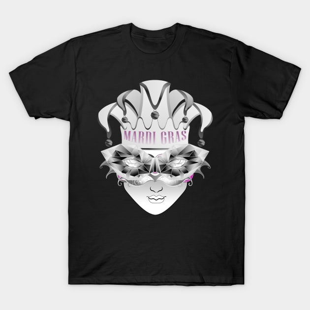 Mardi Gras in Black and White Splendor T-Shirt by Green Gecko Creative